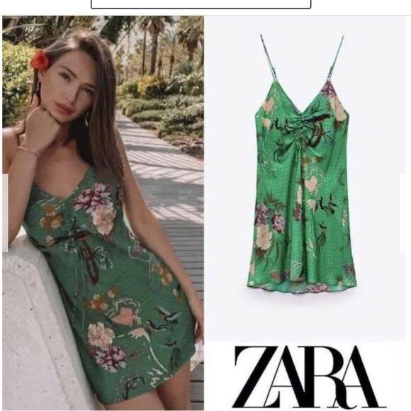 NEW zara blogger favorite green satin effect slip dress size XL (hard to find!) - Picture 5 of 11